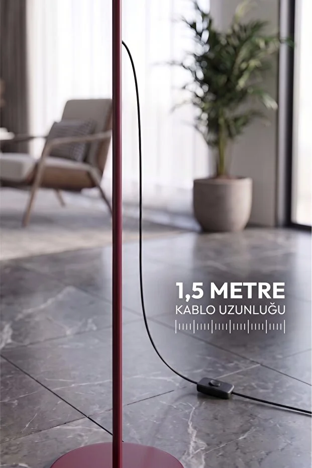 Marella Tek Ayaklı Bordo Metal Modern Lambader Salon & Oturma Odası & Yatak Odası